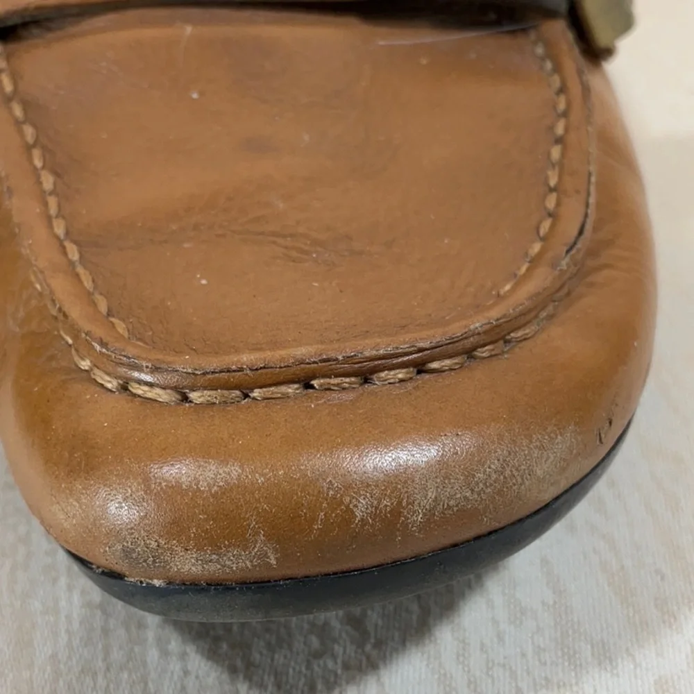 Enzo Angiolini Brown Leather Loafers with Buckle Detail-Size 6M